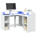 Skrivebord med LED-lys hvit 130x130x91 cm konstruert tre