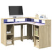 Skrivebord med LED-lys sonoma eik 130x130x91 cm konstruert tre