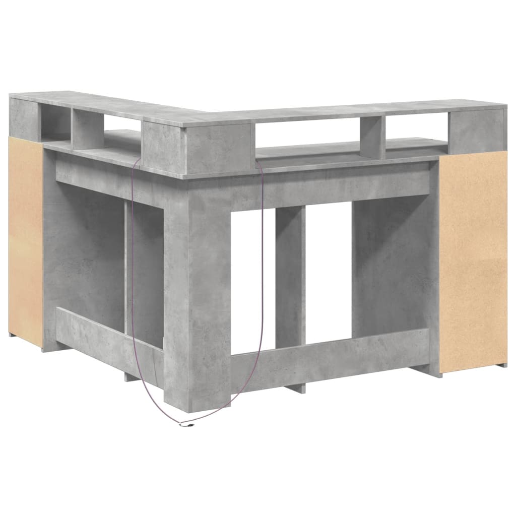 Skrivebord med LED-lys betonggrå 130x130x91 cm konstruert tre