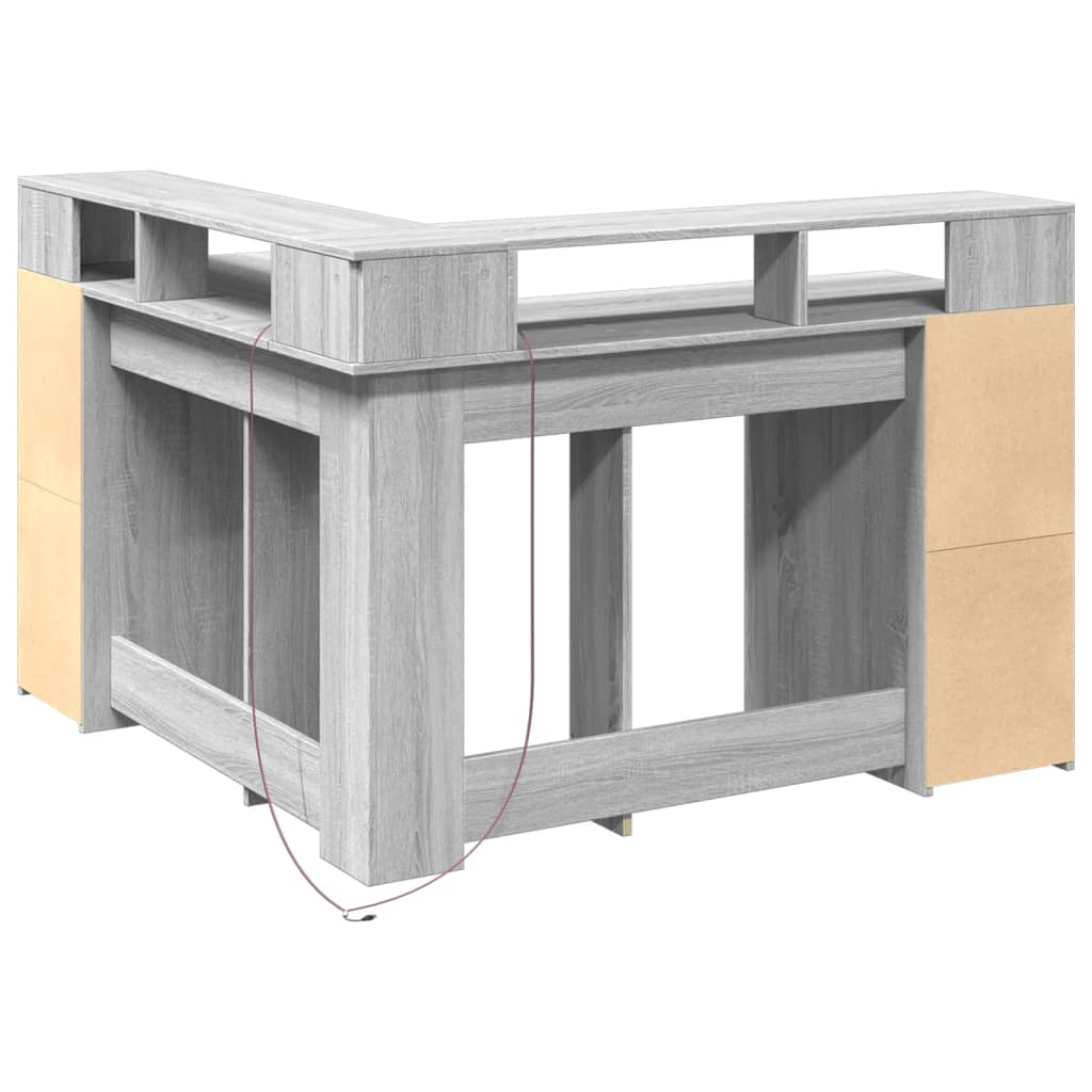 Skrivebord med LED-lys grå sonoma 130x130x91 cm konstruert tre