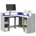 Skrivebord med LED-lys grå sonoma 130x130x91 cm konstruert tre