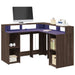 Skrivebord med LED-lys brun eik 130x130x91 cm konstruert tre