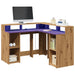 Skrivebord med LED-lys artisan eik 130x130x91 cm konstruert tre