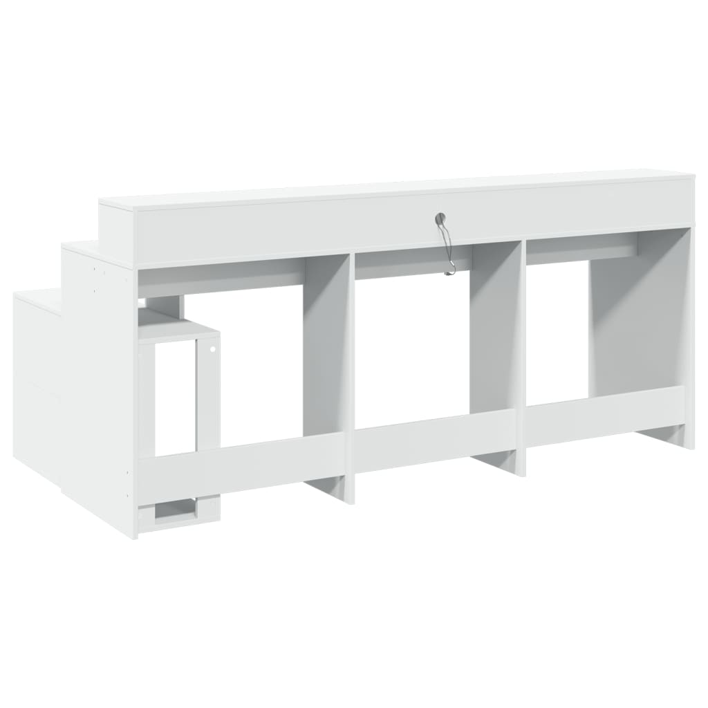 Skrivebord med LED-lys hvit 200x104x91 cm konstruert tre