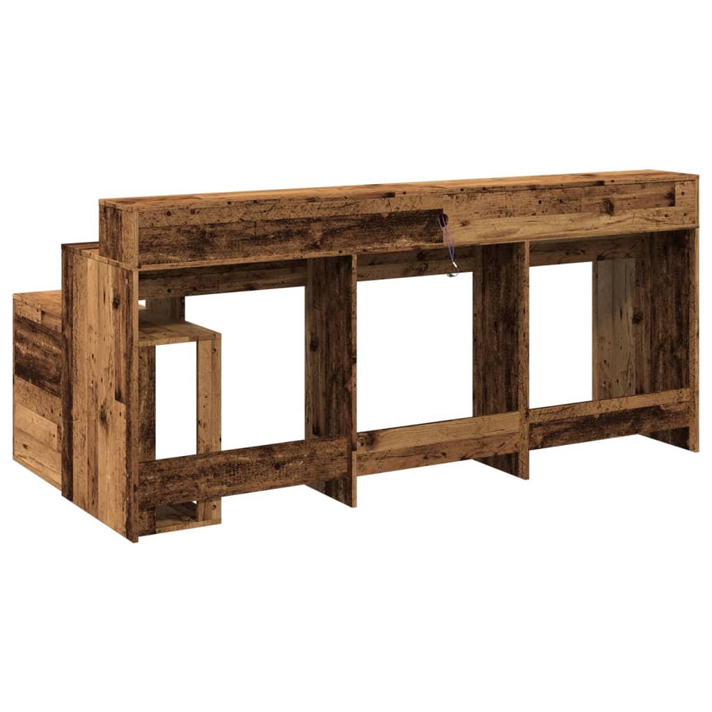 Skrivebord med LED-lys gammelt tre 200x104x91 cm konstruert tre