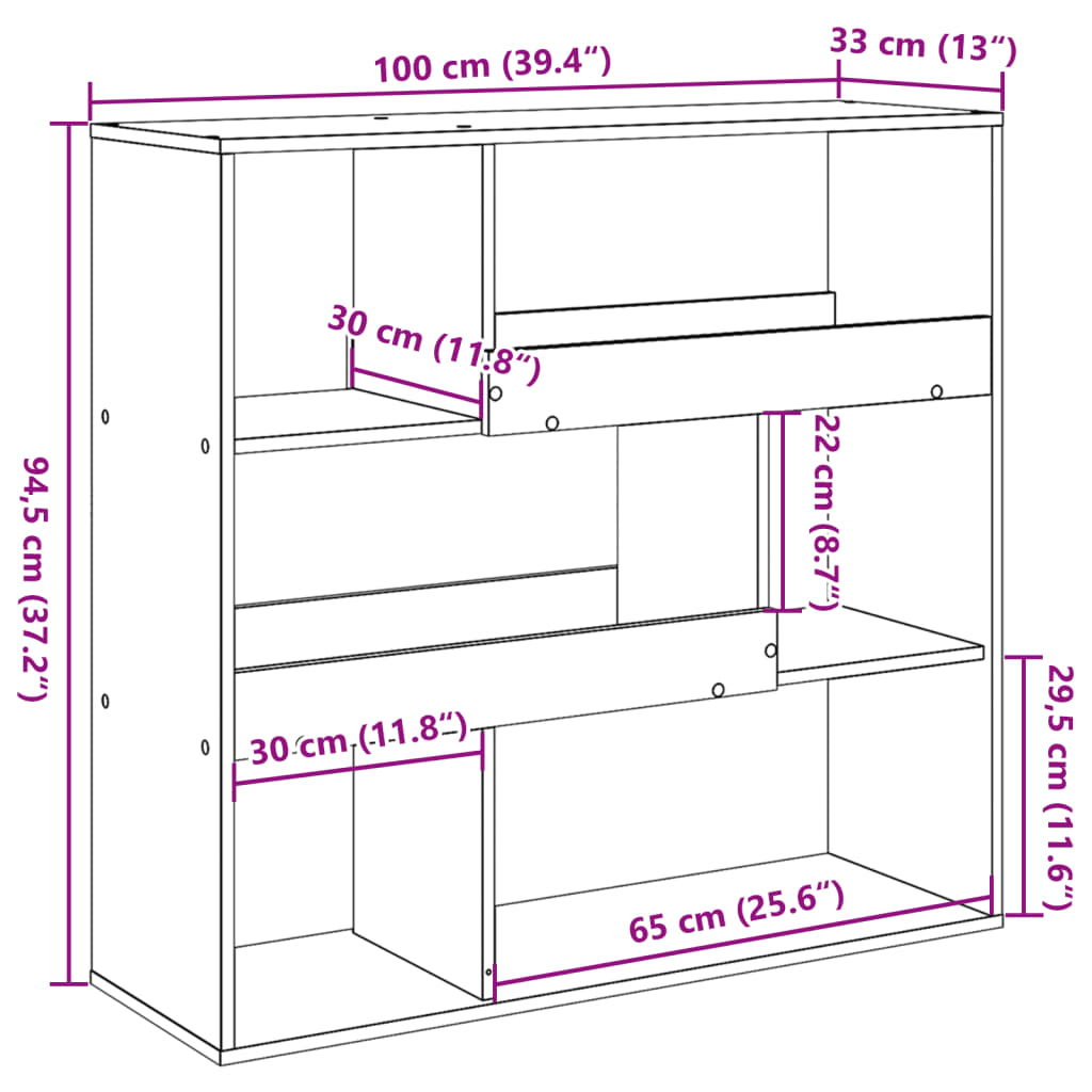 Romdeler røkt eik 100x33x94,5 cm konstruert tre