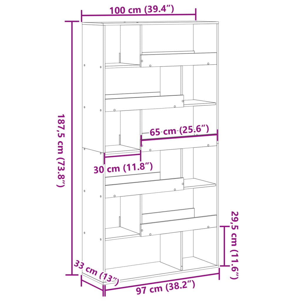 Romdeler gammelt tre 100x33x187,5 cm konstruert tre vidaXL