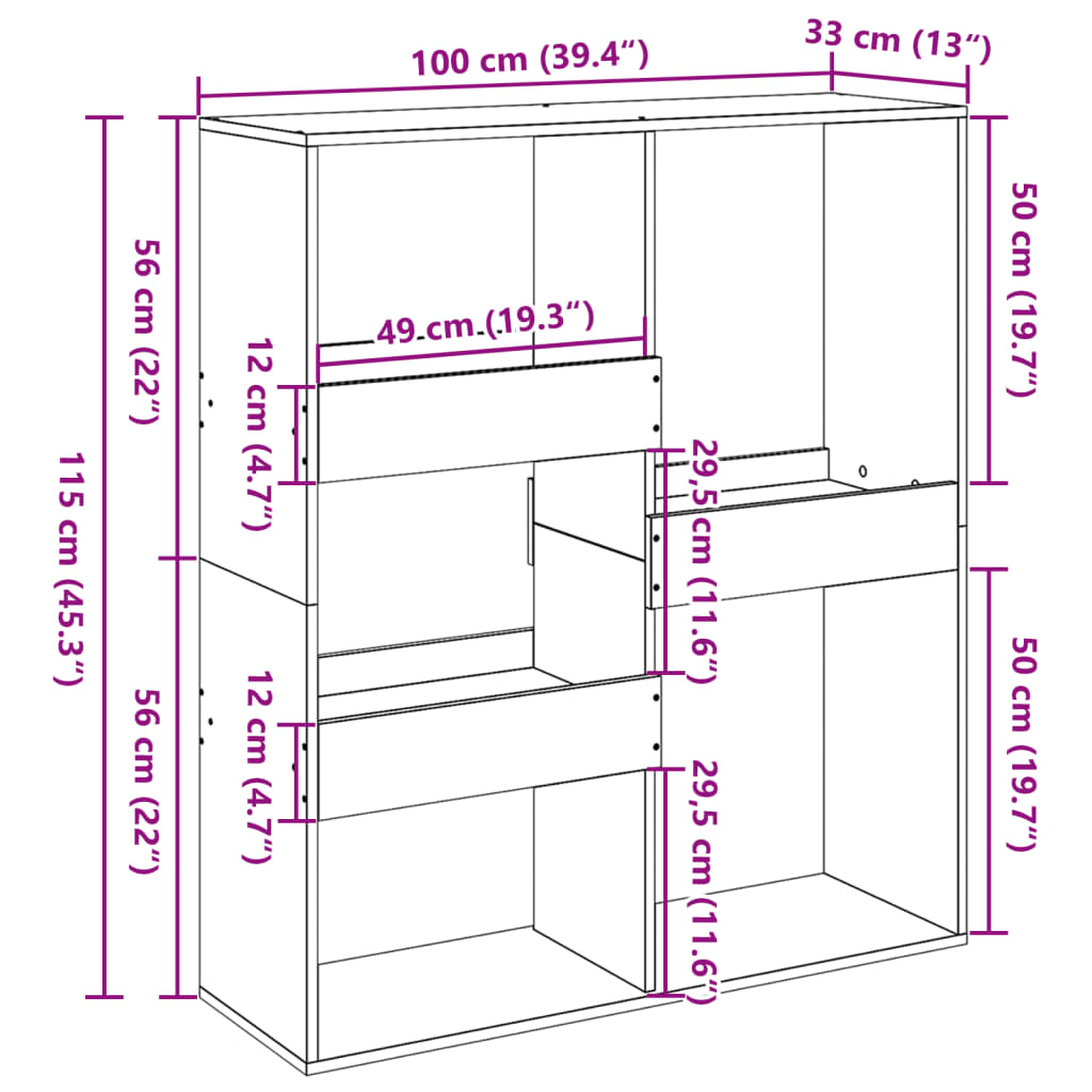 Romdeler betonggrå 100x33x115 cm konstruert tre