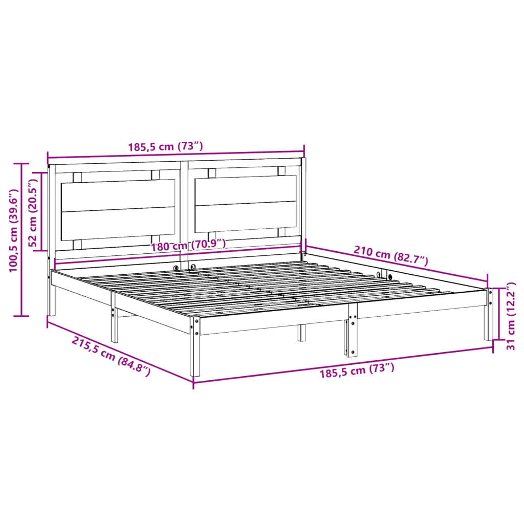 Ekstra lang sengeramme uten madrass 180x210 cm heltre
