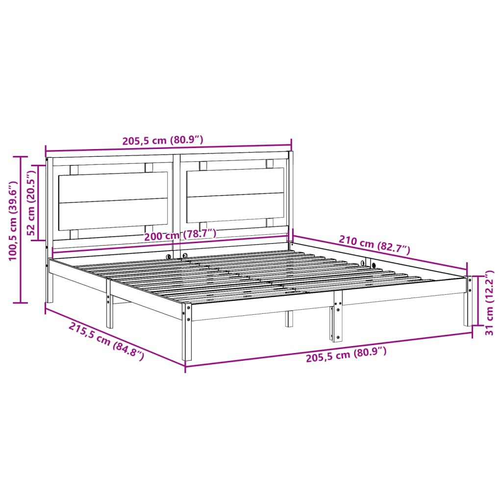 Ekstra lang sengeramme uten madrass hvit 200x210 cm heltre