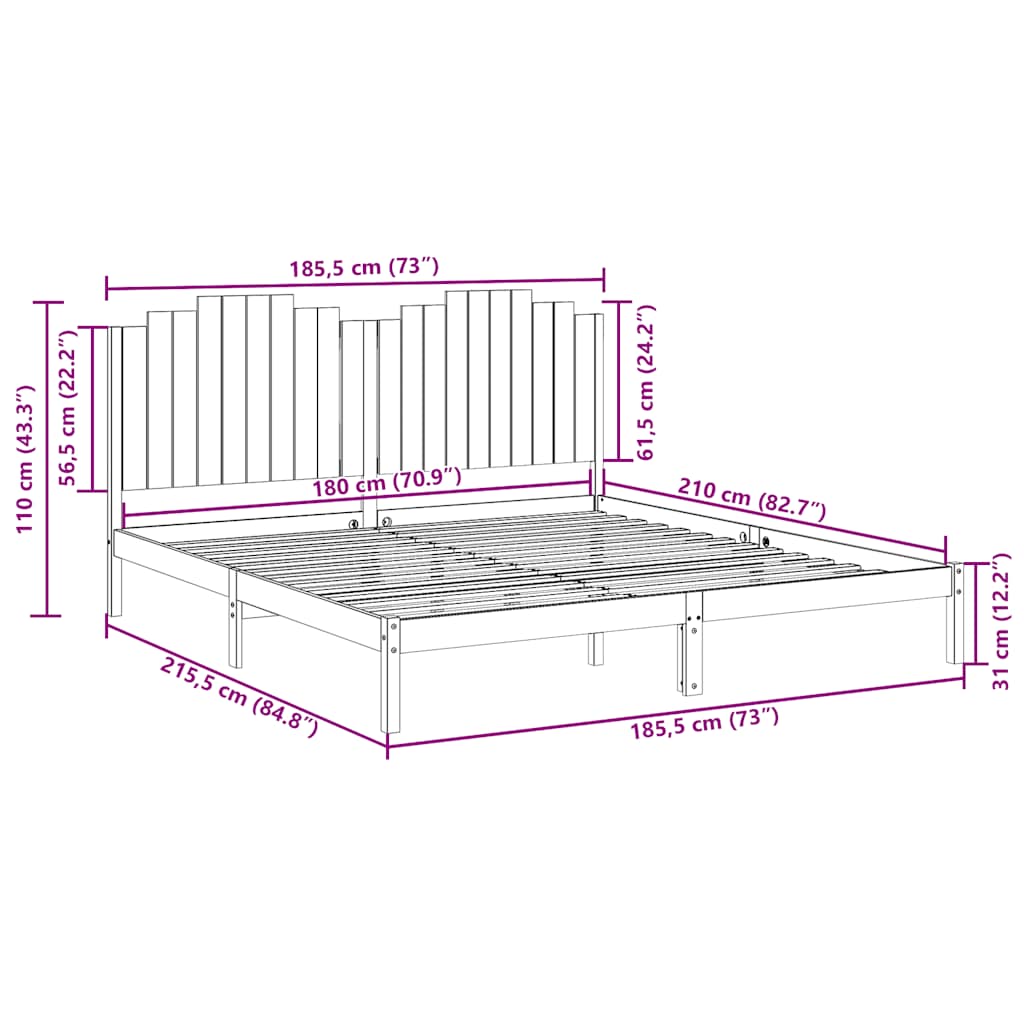 Ekstra lang sengeramme uten madrass 180x210 cm heltre