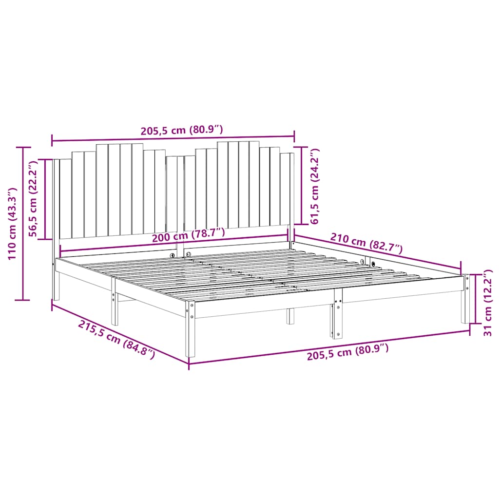 Ekstra lang sengeramme uten madrass 200x210 cm heltre
