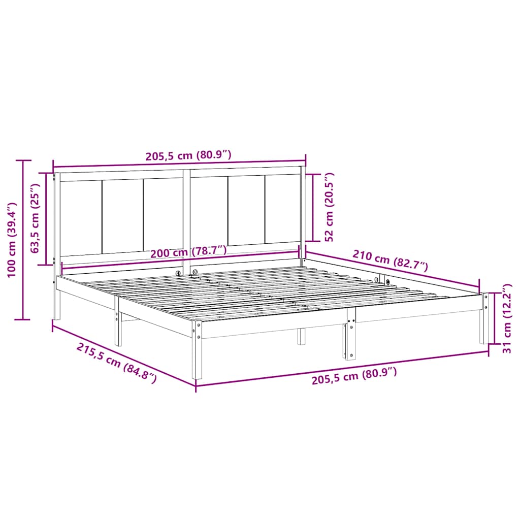Ekstra lang sengeramme uten madrass 200x210 cm heltre