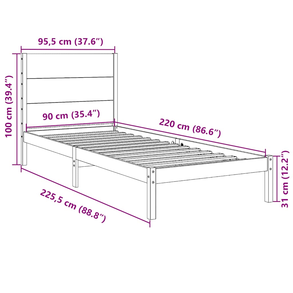Ekstra lang sengeramme uten madrass 90x220 cm heltre