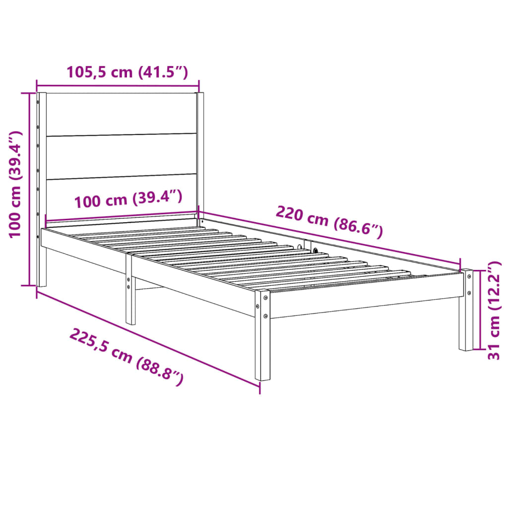 Ekstra lang sengeramme uten madrass 100x220 cm heltre
