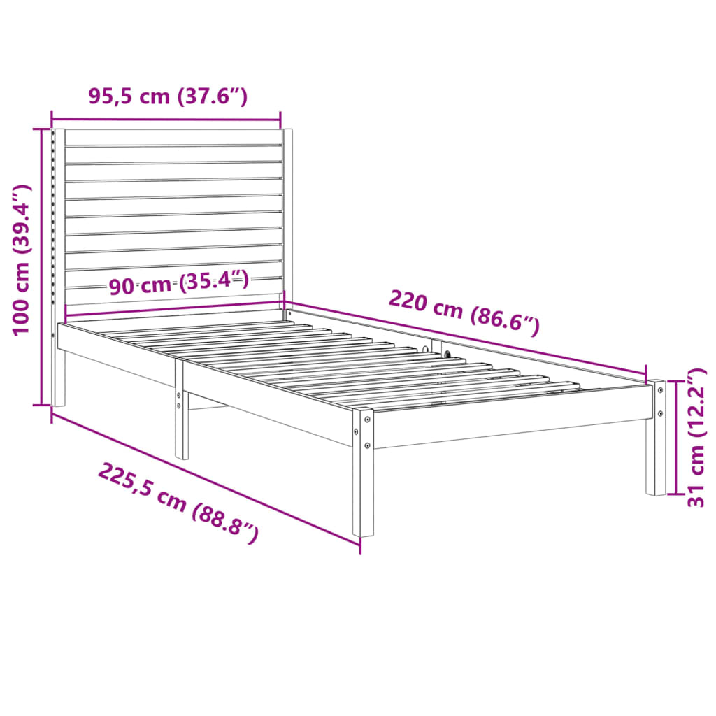 Ekstra lang sengeramme uten madrass 90x220 cm heltre