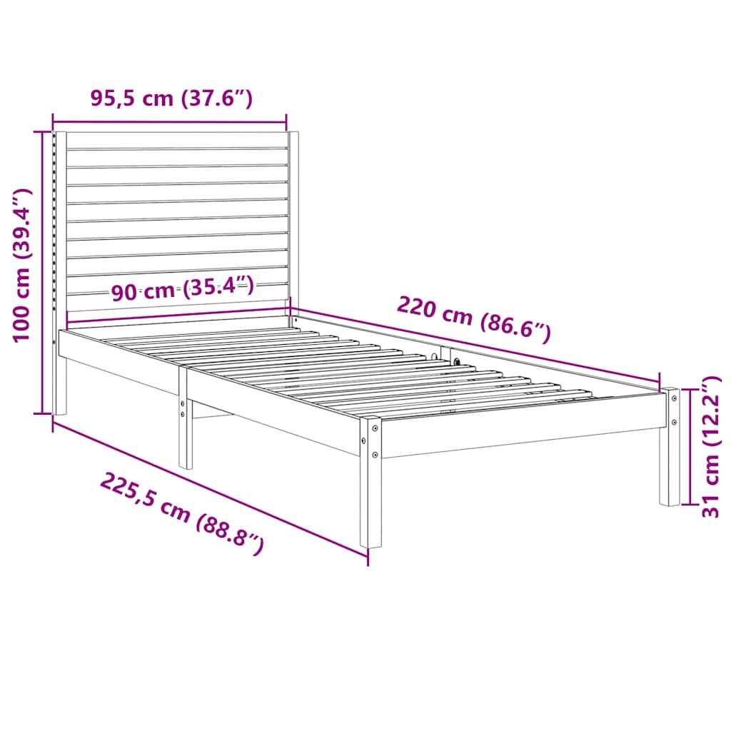 Ekstra lang sengeramme uten madrass hvit 90x220 cm heltre