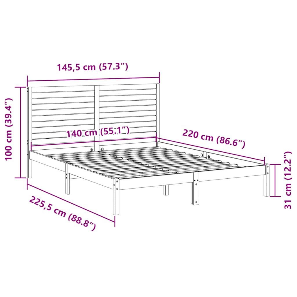 Ekstra lang sengeramme uten madrass hvit 140x220 cm heltre