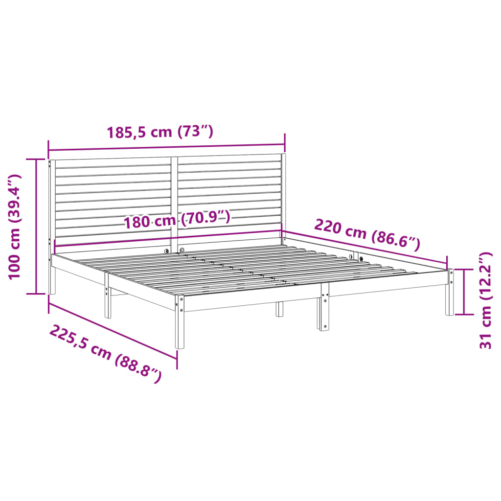 Ekstra lang sengeramme uten madrass 180x220 cm heltre