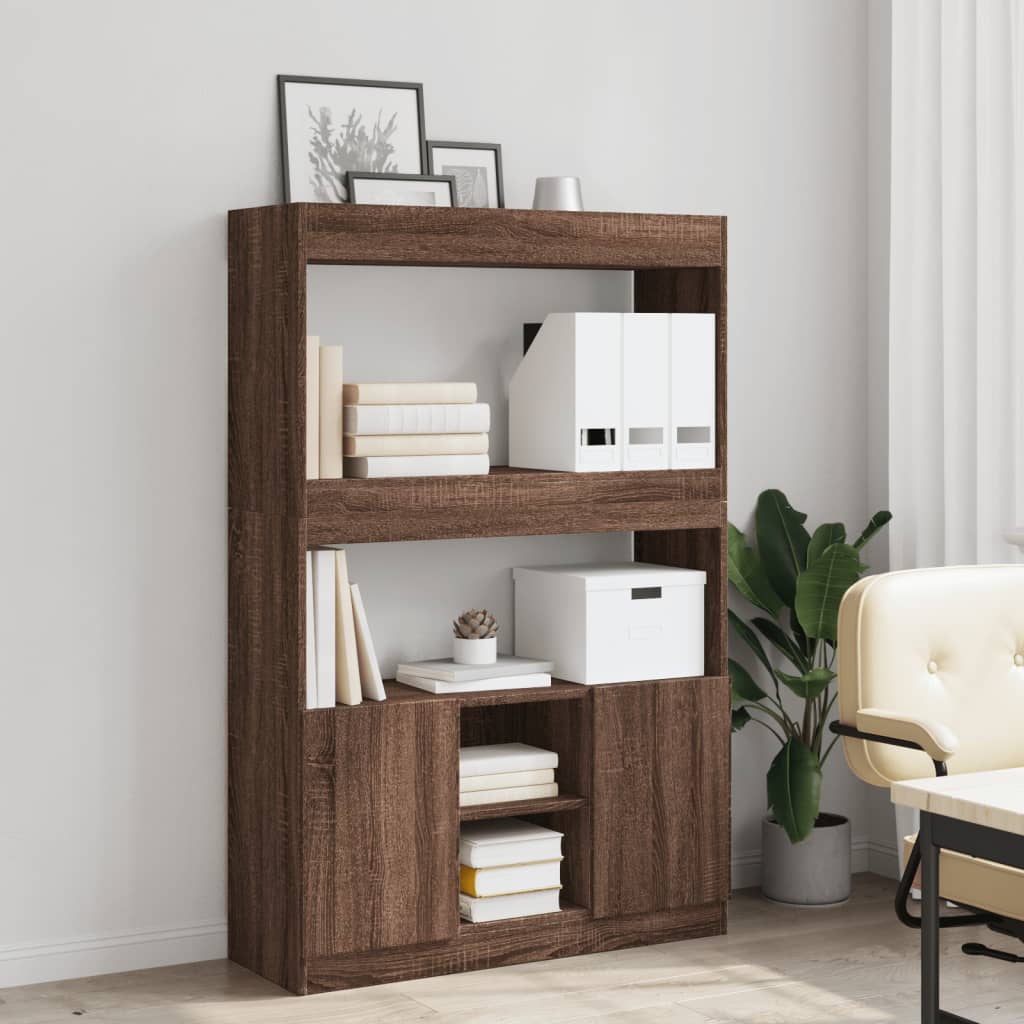 Highboard brun eik 92x33x140 cm konstruert tre