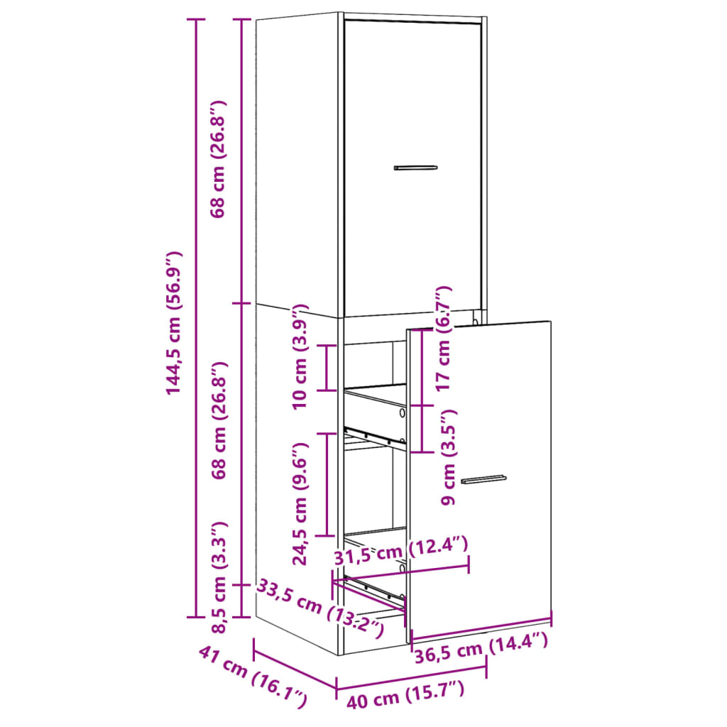 Apotekskap røkt eik 40x41x144,5 cm konstruert tre