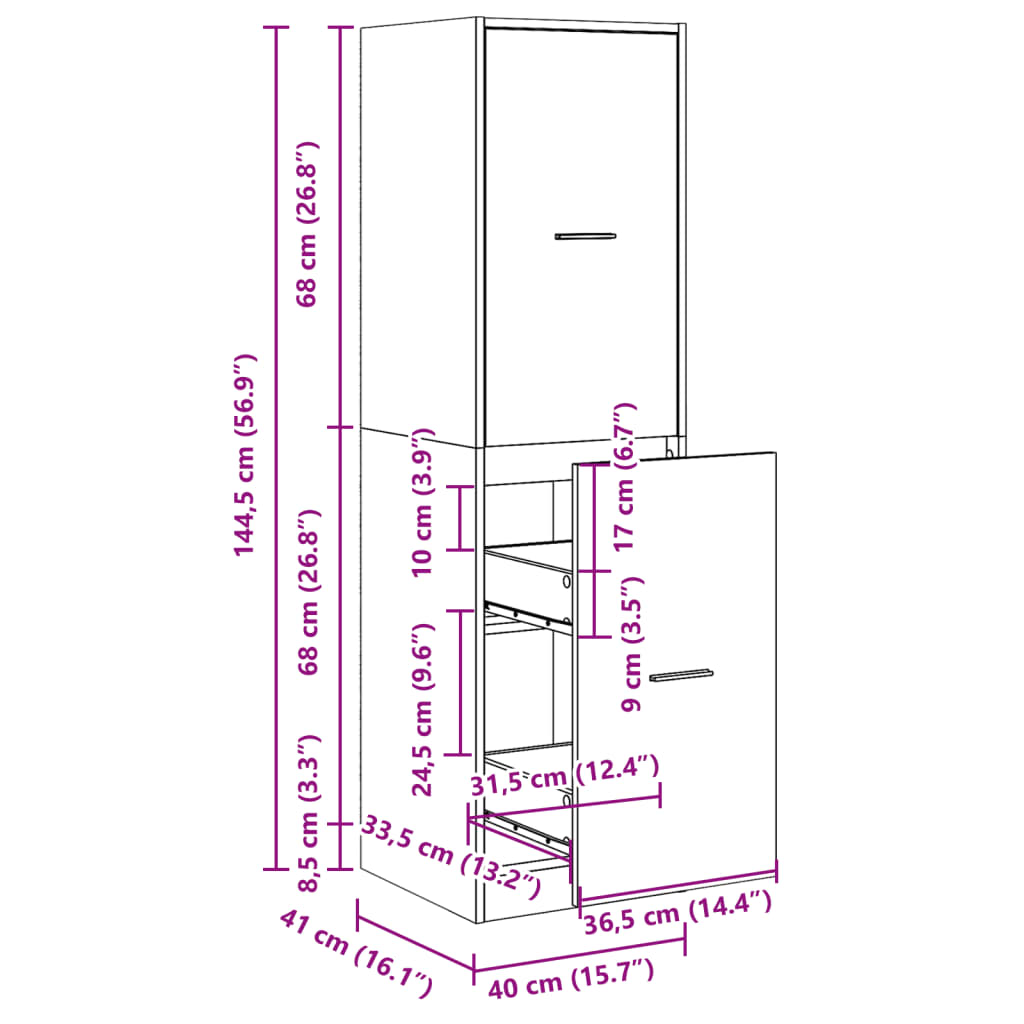 Apotekskap brun eik 40x41x144,5 cm konstruert tre