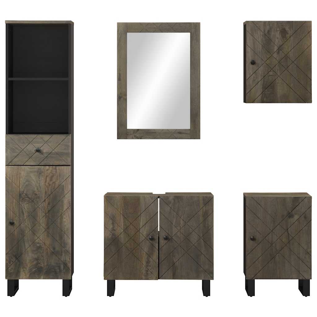 Baderomsskapsett 5 deler svart heltre mango