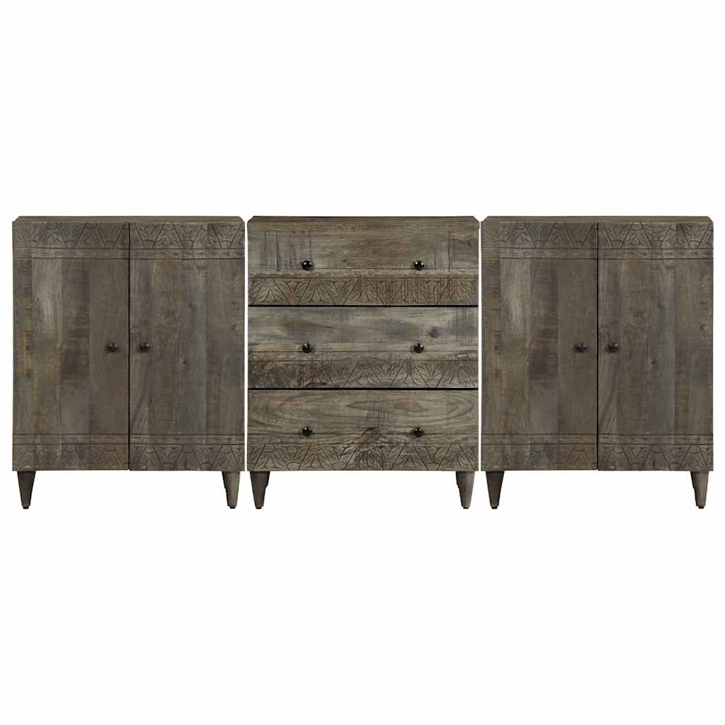 Skjenker 3 stk lysegrå 60x33,5x75 cm heltre mango