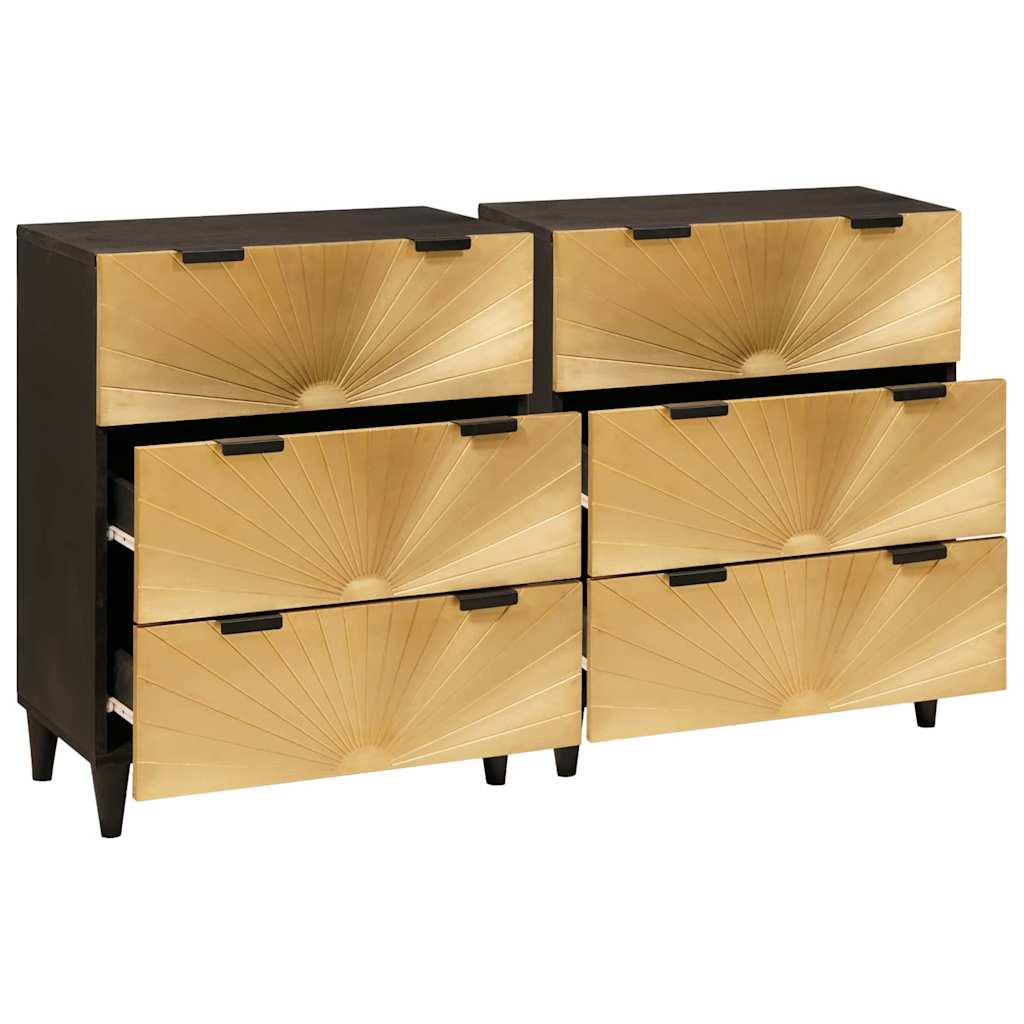 Sidebord Sett 2 pcs Svart og messing 120 x 33 x 75 cm