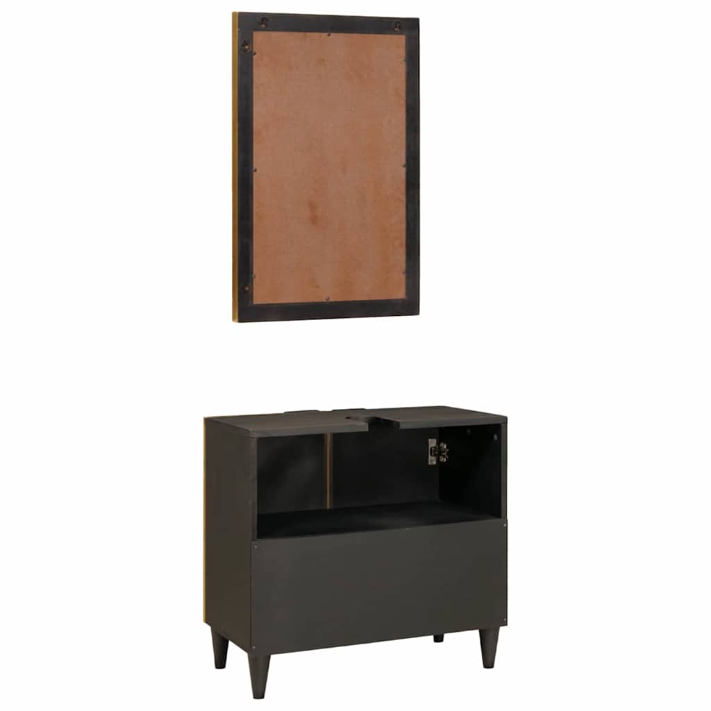 Baderomsmøbel-sett med dør 2 pcs Svart og Gull 62 x 33 x 58 cm
