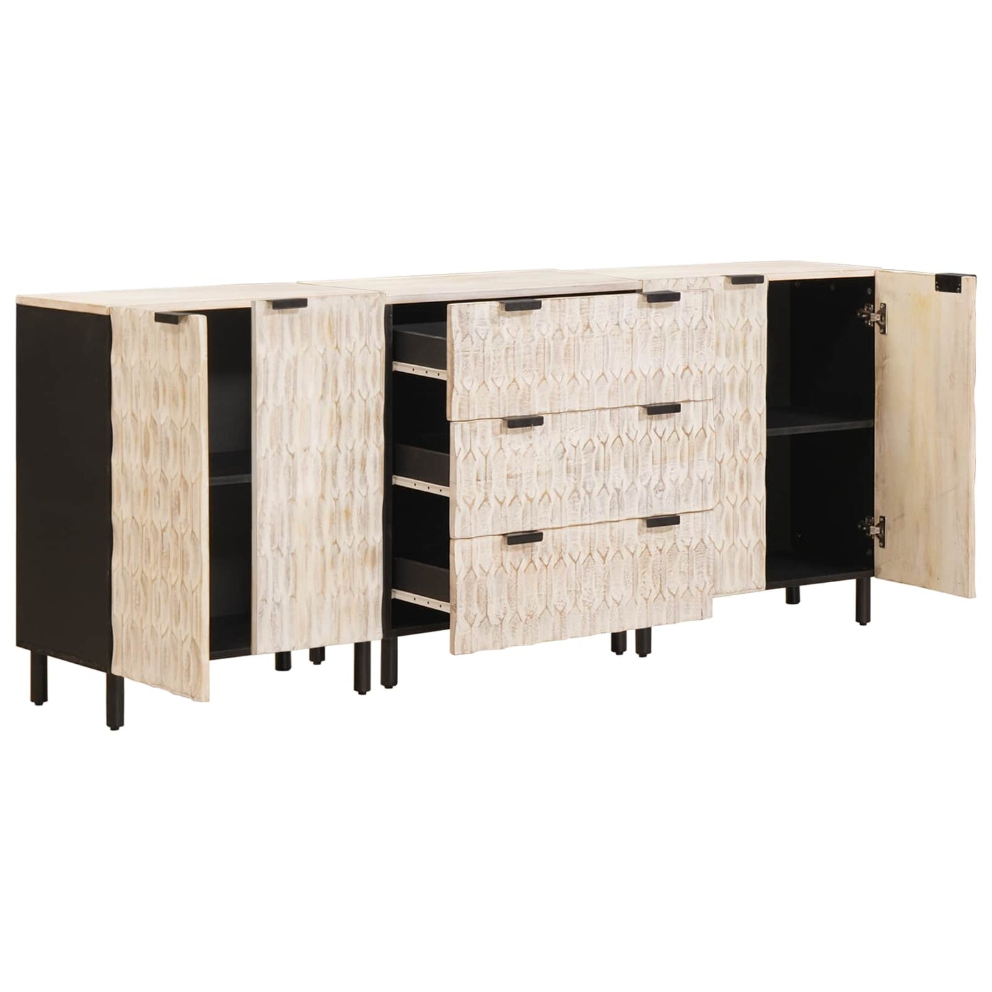 Serviesskap 3 pcs Hvit Vask Finish 180 x 33 x 75 cm