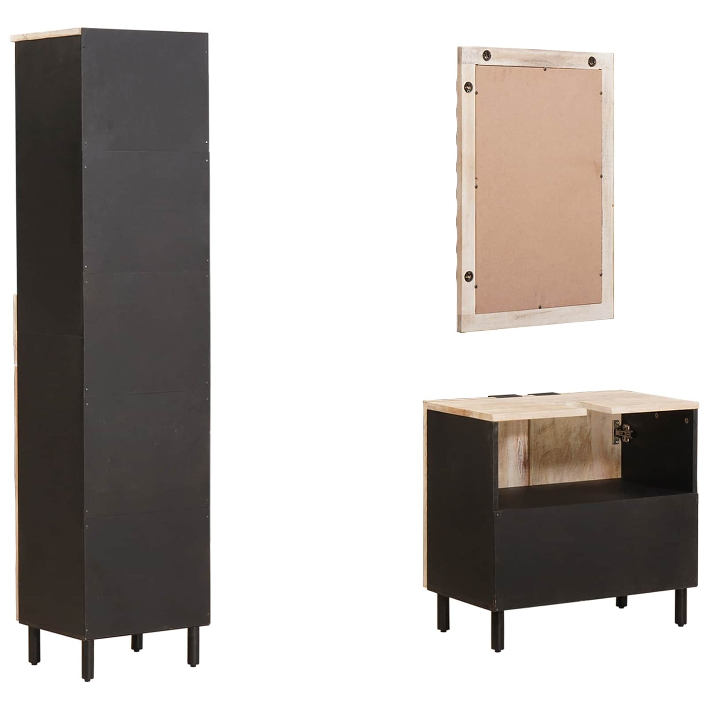 Badeværelses Sett 3 pcs Hvit Vask Finish Massiv mango tre