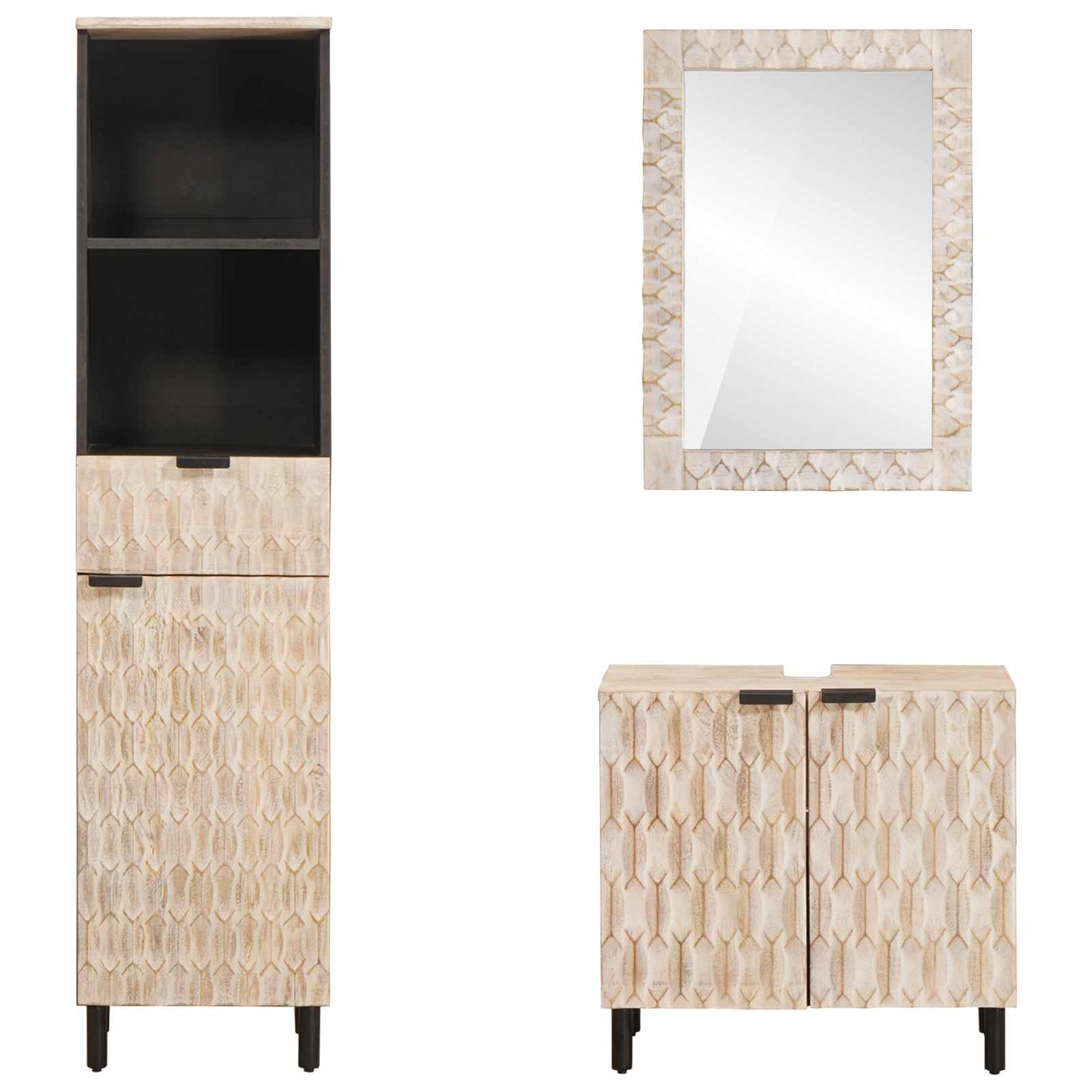 Badeværelses Sett 3 pcs Hvit Vask Finish Massiv mango tre
