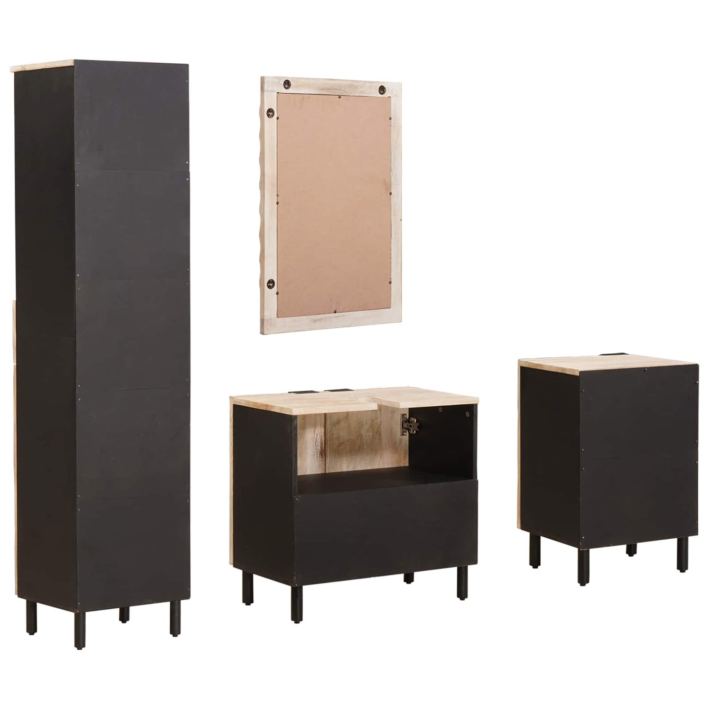 Badeværelses Sett 4 pcs Hvit Vask Finish Massiv mango tre