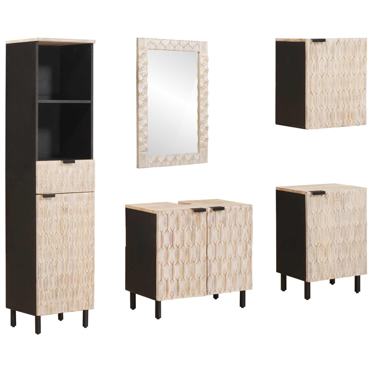 Badeværelses Sett 5 pcs Hvit Vask Finish Massiv mango tre