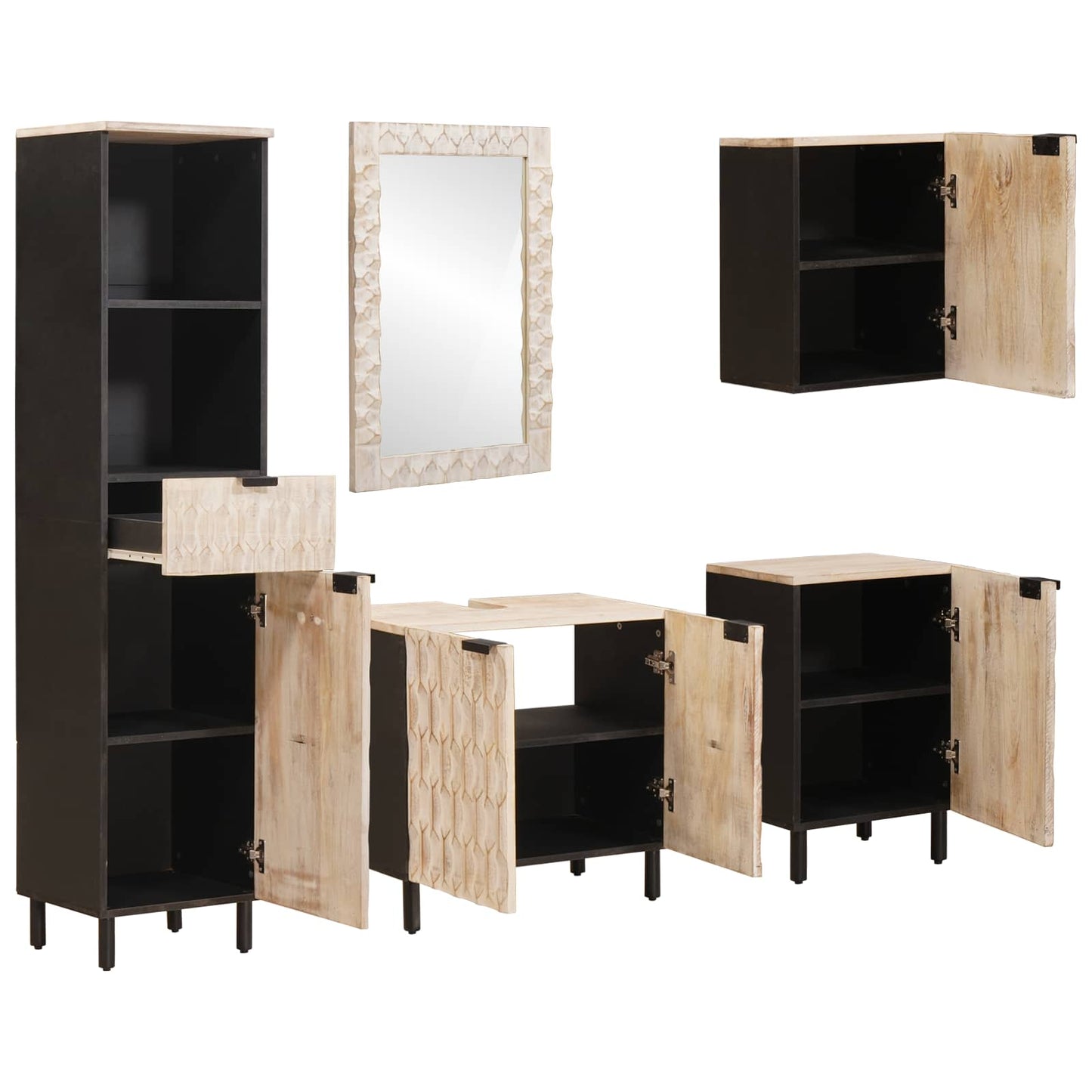 Badeværelses Sett 5 pcs Hvit Vask Finish Massiv mango tre