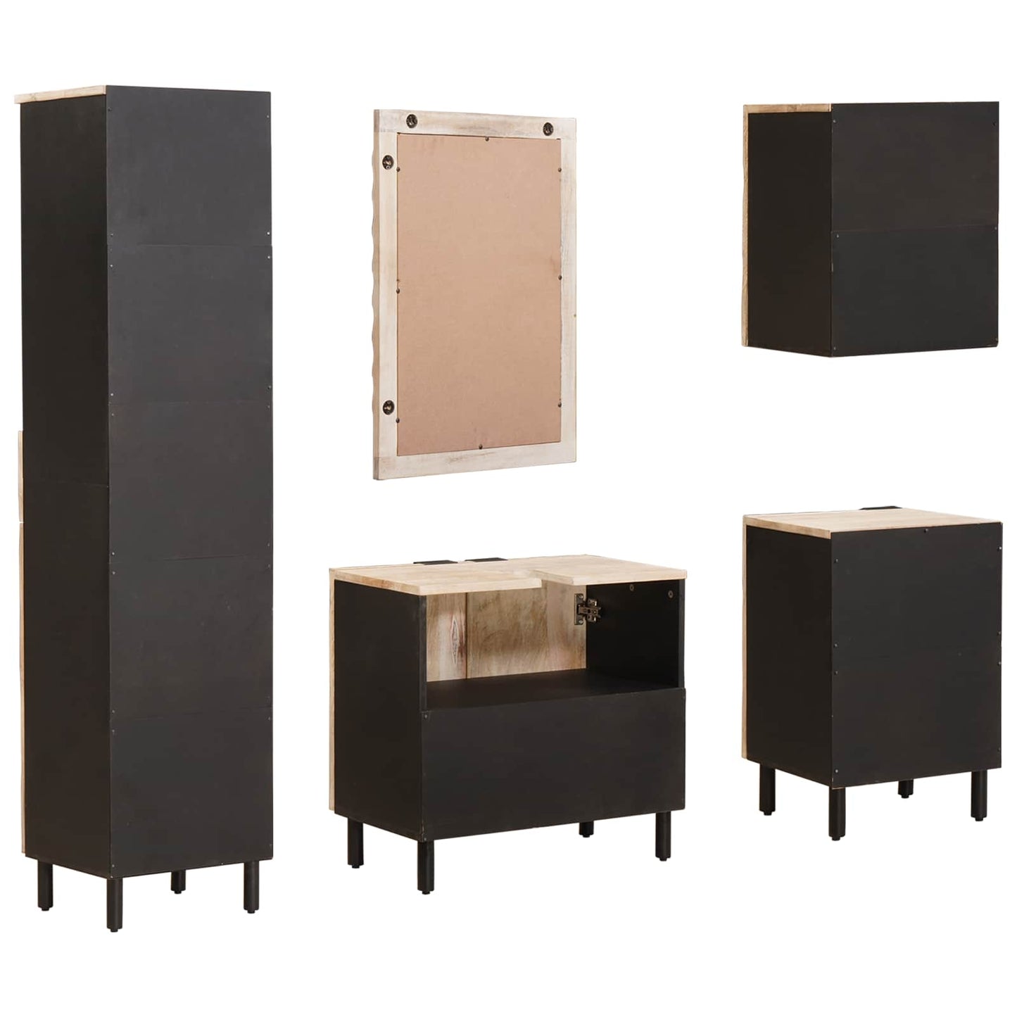 Badeværelses Sett 5 pcs Hvit Vask Finish Massiv mango tre