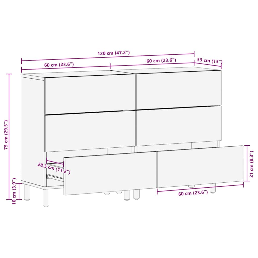 Serviesskap 2 pcs Acacia Brun Finish 60 x 33 x 75 cm