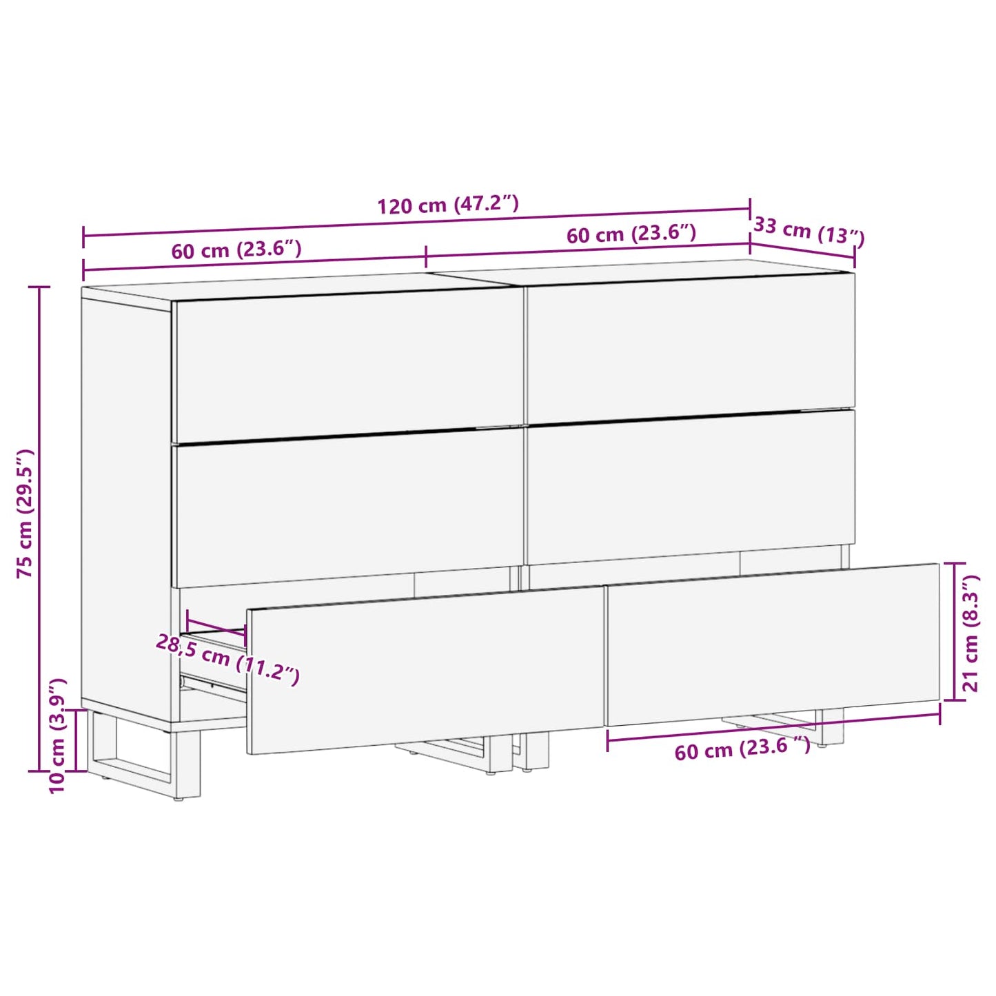 Serviesskap 2 pcs Brun 60 x 33 x 75 cm Massiv mango tre