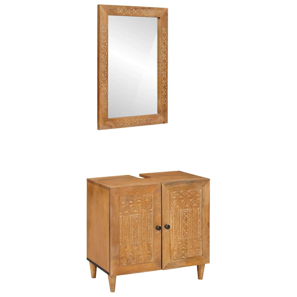 Baderomsinnredningssett 2 pcs Brun 62 x 33 x 58 cm heltre mango