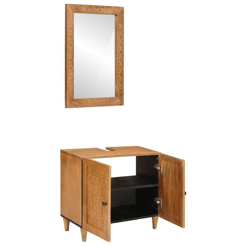 Baderomsinnredningssett 2 pcs Brun 62 x 33 x 58 cm heltre mango