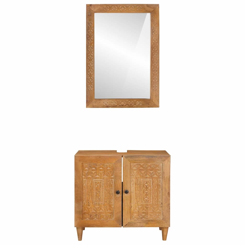 Baderomsinnredningssett 2 pcs Brun 62 x 33 x 58 cm heltre mango