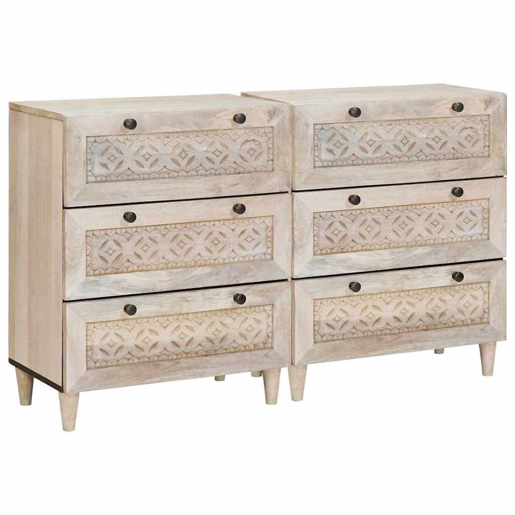 Serviesskap 2 pcs Hvit 120 x 33,5 x 75 cm heltre mango