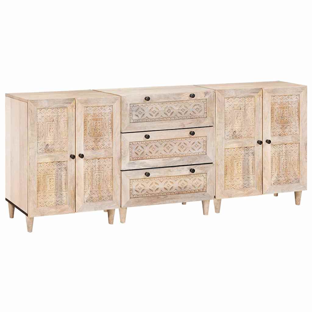 Serviesskap 3 pcs Hvit 180 x 33,5 x 75 cm heltre mango
