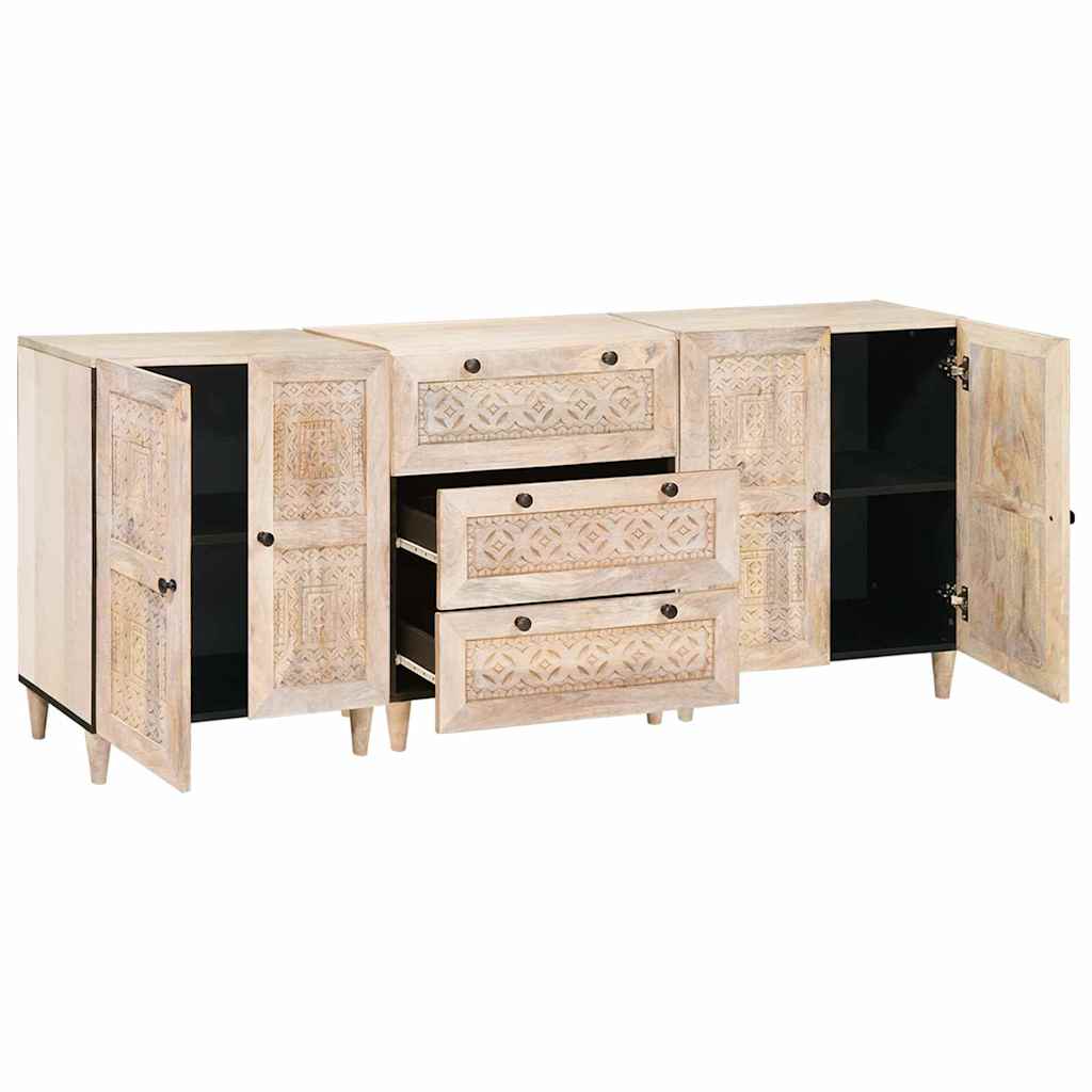 Serviesskap 3 pcs Hvit 180 x 33,5 x 75 cm heltre mango