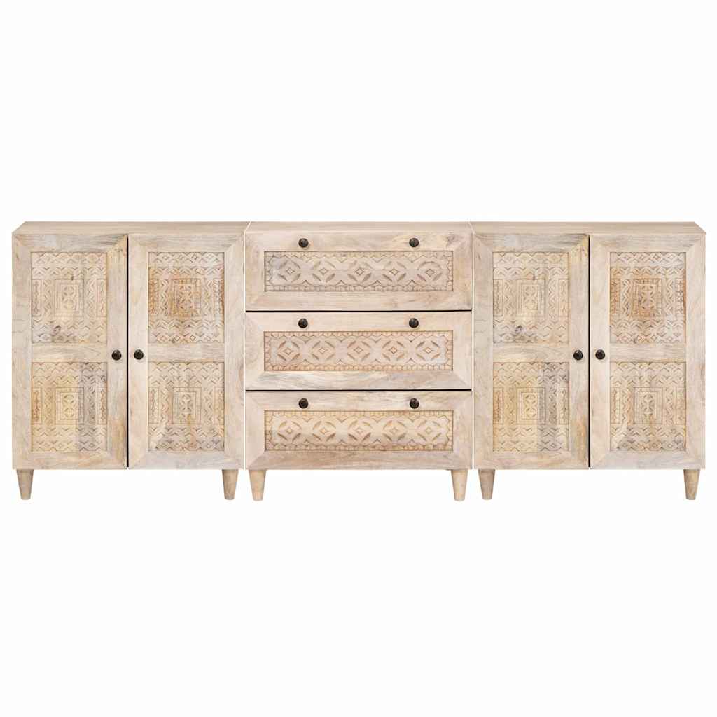 Serviesskap 3 pcs Hvit 180 x 33,5 x 75 cm heltre mango
