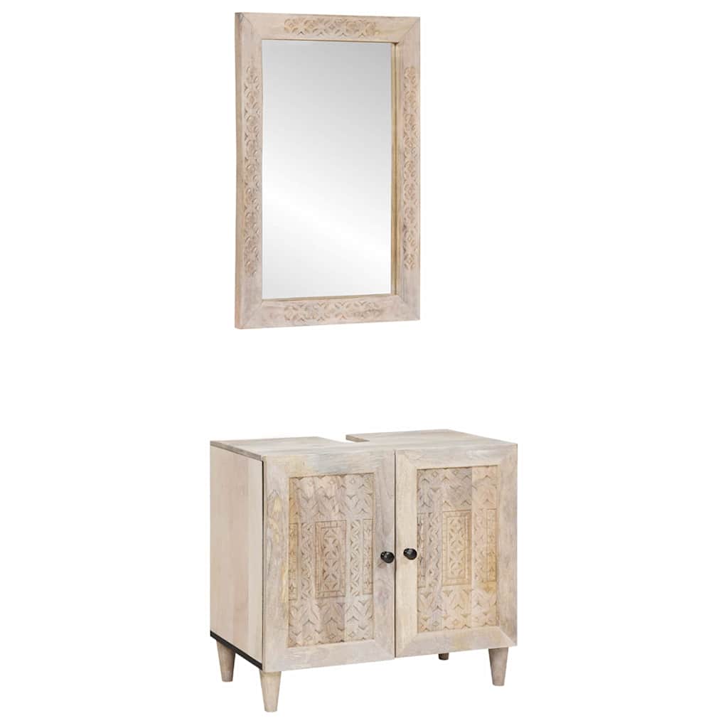 Baderomsinnredningssett 2 pcs Hvit 62 x 33 x 58 cm heltre mango