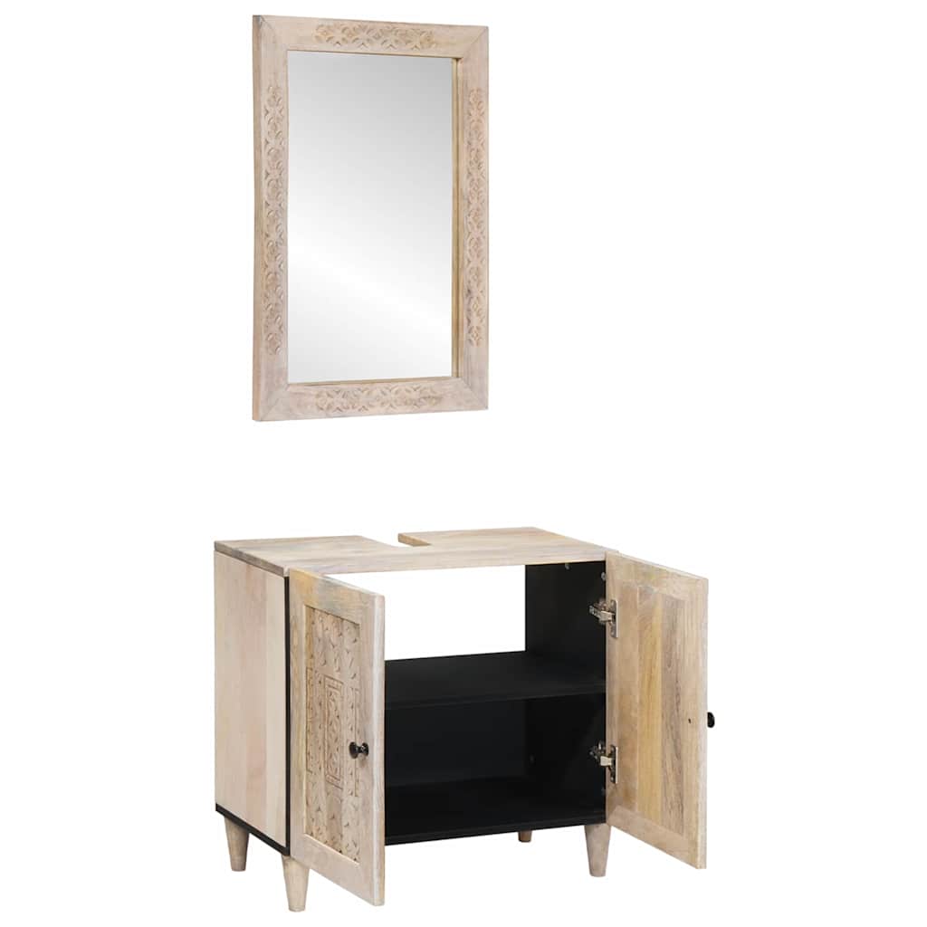 Baderomsinnredningssett 2 pcs Hvit 62 x 33 x 58 cm heltre mango