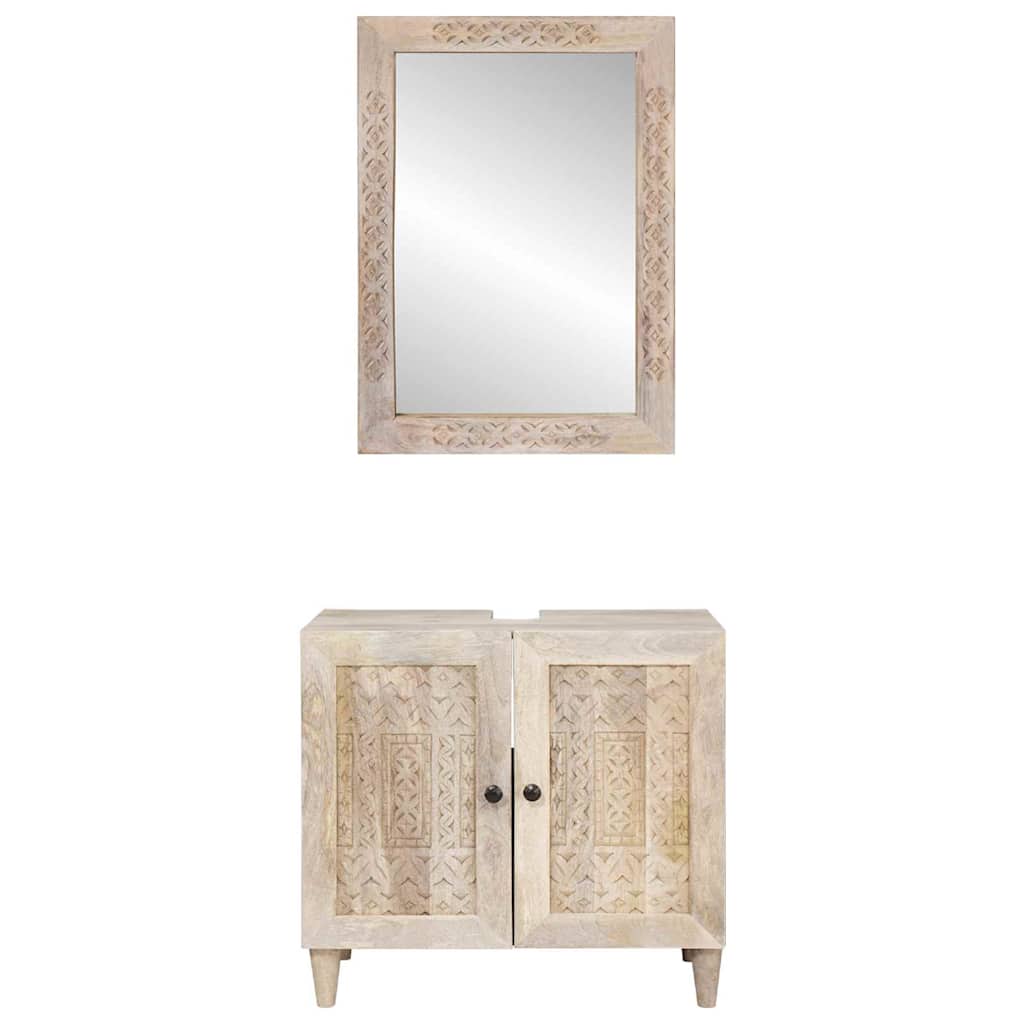 Baderomsinnredningssett 2 pcs Hvit 62 x 33 x 58 cm heltre mango