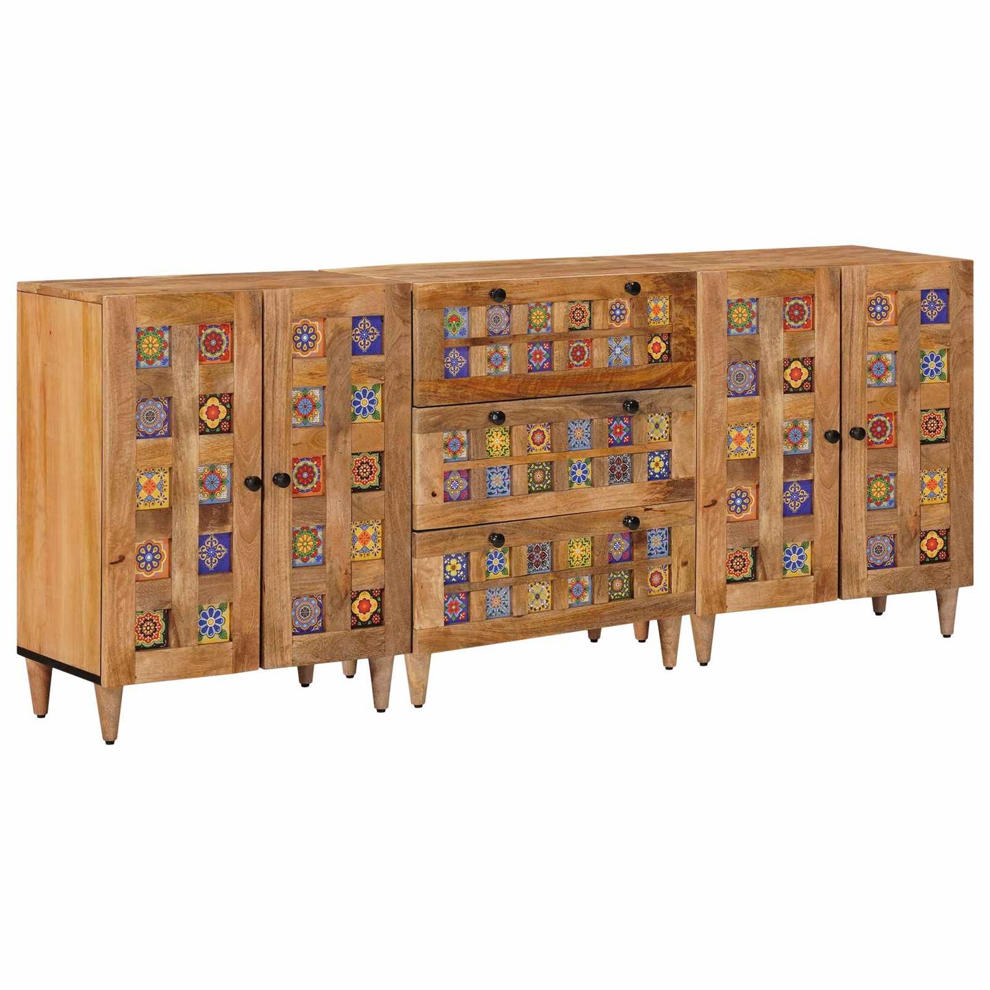 Serviesskap 3 stk. 60 x 33,5 x 75 cm Massiv mango tre Naturlig
